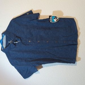 Kuhl Repose SS button shirt size small blue with leaf pattern NWT